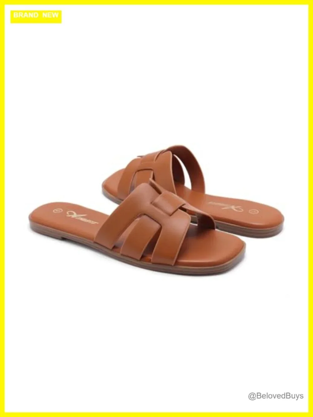 Women's Flat Sandals Slip On Slide Square Toe Faux Leather Summer Dressy Comfort